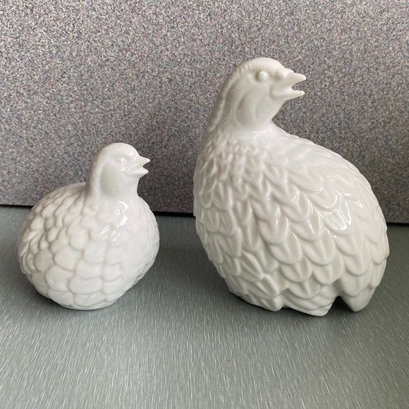 Vintage White Porcelain Quail Pair, Mother & Baby - Picture 2 of 13